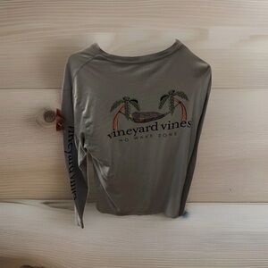 Vineyard Vines Gray Long Sleeve Tee with Palm Hammock Graphic